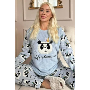Pijama Evi Life Panda Desenli Kadın Peluş Pijama Takımı