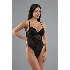 Desteksiz Dantelli Çıtçıtlı Body C15080 Siyah