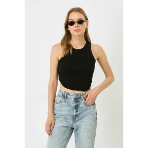 Kadın Oval Fitilli Askılı Crop Atlet 920 Siyah