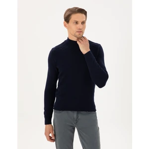 Pierre Cardin Erkek Lacivert Slim Fit Yarım Balıkçı Yaka Triko Kazak 50300524-VR033