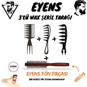 Eyens 3'lü Wax Şekil Tarağı - Isıya Dayanıklı Fön Fırçası Hediye