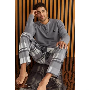 Pijama Evi Melanj Ekose Desenli polar erkek pijama takımı