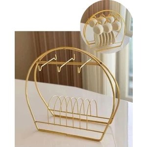 Snow Homs Gold 6 Kancalı Fincan Askısı Lüks Bardak Standı Fincanlık Fincanorganizer