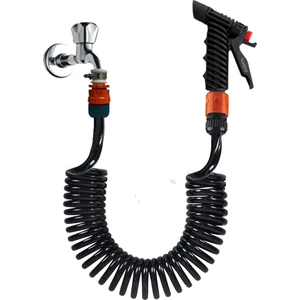 Spiral Sulama Yıkama Hortumu Kelepçe Adaptörlü ve Yeni Tetik Başlıklı Inci Siyahı Setler