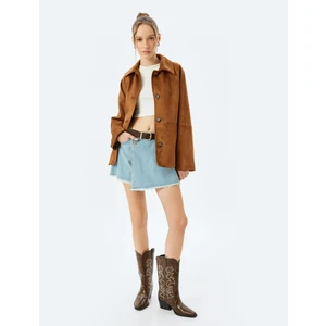 Mini Kot Şort Etek Düğmeli Cepli Rahat Kesim