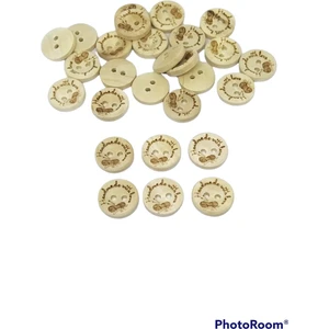 20 Adet 15 Mm Ahşap Handmade Yazılı Yumak Desenli Düğme