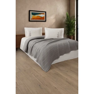 4 Parça Waffle Pike Seti - Nakışlı & Çift Kişilik - Çeyizlik Pike Takımı - Gri