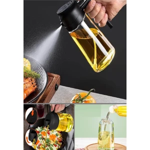 2'li Çift Fonksiyonlu Cam Yağdanlık 550ML Zeytinyağı Sıvıyağ Şişesi Airfryer Sprey Yağlık Sirkelik
