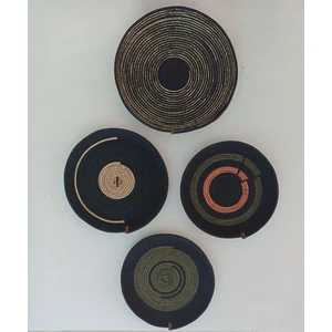 Pınar Gündoğdu Collection Hasır Duvar Tabağı Afrikan Duvar Tabağı Bohem Tarz Duvar Dekoru 4 Lü Set