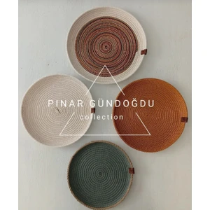 Pınar Gündoğdu Collection Hasır Duvar Tabağı Afrikan Duvar Tabağı Bohem Tarz Duvar Dekoru 4 Lü Set