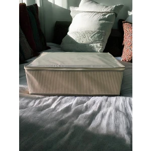 Rozet Tekstil 5 Adet Gri Çizgili Giysi Kıyafet Saklama Yatak Baza Altı Düzenleyici Çok Amaçlı Hurç 65 X 45 X 22 Cm