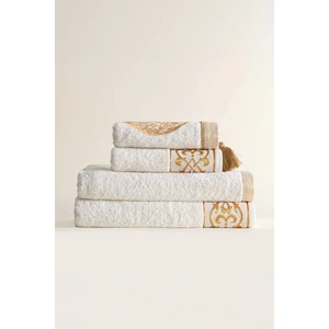 Arus Krem/krem %100 Organik Pamuk 4 Parça Hamam Seti