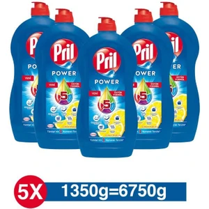 Elde Yıkama Sıvı Bulaşık Deterjanı 5 x 1350G Limon 5 Etki, Kendinden Yağ Çözme Etkisi