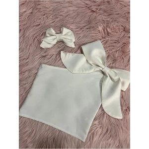 Na Addesign Kız Çocuk Tek Omuz Fiyonk Detaylı Sarı Yazlık Crop Bluz ve Tokası