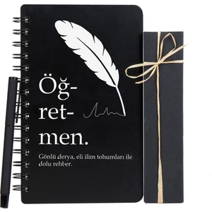 Kitaplı Hediye Öğretmen Tasarımlı Isme Özel Ahşap Defter - Kalem Seti