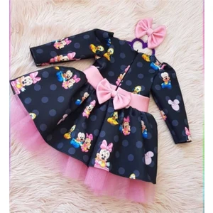 Kız Çocuk Siyah Mickey(Miki)Mouse Kabarık Elbise