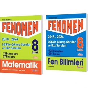 Fenomen Yayınları 8. Sınıf LGS  Matematik + Fen Bilimleri Çıkmış Sorular ve Ikiz Soruları (2018-2024)