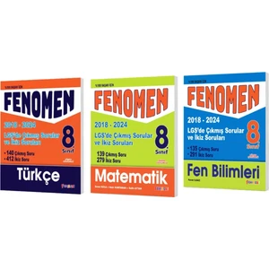 Fenomen Yayınları 8. Sınıf LGS Türkçe + Matematik + Fen Bilimleri Çıkmış Sorular ve Ikiz Soruları (2018-2024)