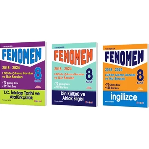 Fenomen Yayınları 8. Sınıf LGS İnkilap + Din + İngilizce Çıkmış Sorular ve Ikiz Soruları (2018-2024)