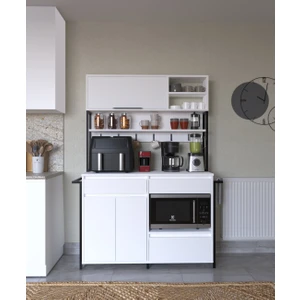 Defne Kahve Köşesi, Çok Amaçlı Dolap, 3 Kapaklı 2 Çekmeceli, Kiler Mutfak Dolabı, Beyaz