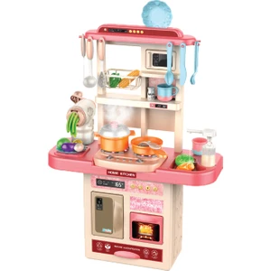 Learning Fun 69 Parça Buharlı Işıklı Sesli Lavabolu Oyuncak Mini Mutfak Seti Noodle Yapıcı Pembe
