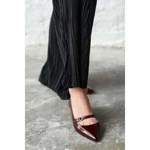 Trendy Anka Kadın Bordo Rugan Babet 2cm Kısa Alçak Topuklu Günlük Kullanım Bantlı Rahat Ayakkabı