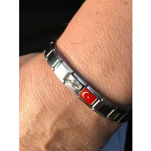 Ay Yıldız Türk Bayrağı Atatürk Imzalı Italyan Charm Nomi Çelik • Sevgiliye • Eşe • Babaya • Bileklik
