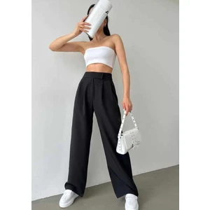 Thiff Gymwear Kadın Likralı Cırt Kapama Siyah  Geniş Paçalı Rahat Palazzo Pantolon
