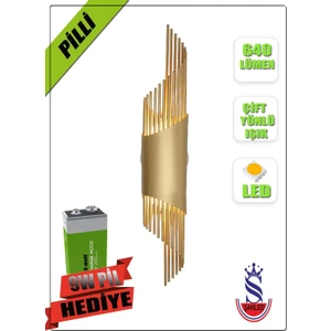 Sarkıt Modeli Metal Çift Yönlü Beyaz-Günışığı Gold Kasa Duvar Aydınlatma Aplik-Pilli