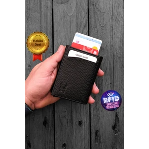 Erkek Siyah Cüzdan Kartlık Mekanizmalı Rfid Korumalı Hakiki Deri Hediye Kutulu Cüzdan | Pescol