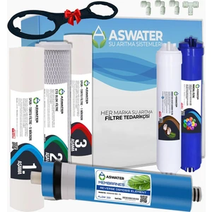 As Water Ihlas Aura Cebilon Compact  Uyumlu 6’lı Filtre Seti Tüm Açık Kasa (Housingli) Cihazlar ile Uyumlu 6 Aşamalı Arıtma Filtre Seti Arıtma Filtresi Mineral Filtreli