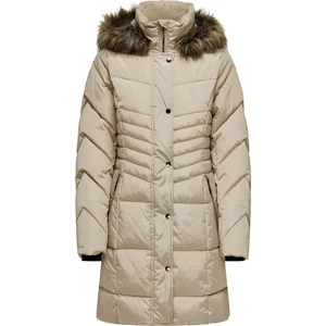 Kadın Onlnora Kapüşonu Kürklü Rüzgar Geçirmez Uzun Şişme Kaban 15321994 Bej