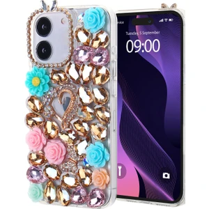 iPhone 11 Uyumlu Aynalı ve Güllü Altın Rengi Taş Döşemeli Ultra Premium Koruyucu Kılıf