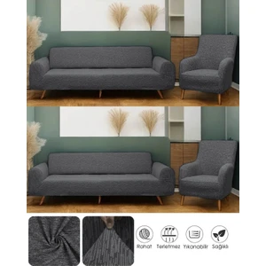 Bibaha Home Jakarlı Düz Desen 3 3 1 1 Lastikli Koltuk Örtüsü Takımı Kanepe Çekyat Örtüsü Koltuk Kılıfı