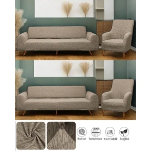 Bibaha Home Jakarlı Düz Desen 3 3 1 1 Lastikli Koltuk Örtüsü Takımı Kanepe Çekyat Örtüsü Koltuk Kılıfı