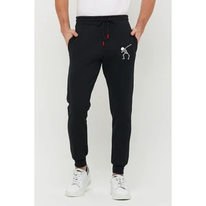 Erkek Gri Eşofman Altı Baskılı Dar Paça Pamuklu Slim Fit Jogger