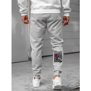 Erkek Gri Baskılı Eşofman Altı Dar Paça Slim Fit Jogger Iki Iplik Baskılı
