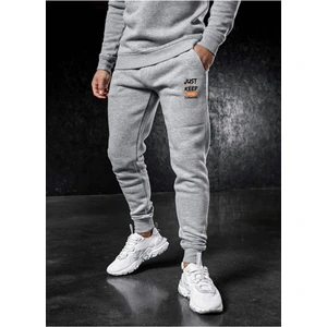 Erkek Kışlık Gri Eşofman Altı Dar Paça Slim Fit Jogger Iki Iplik Baskılı