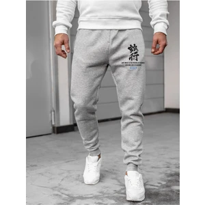 Erkek Kışlık Gri Baskılı Eşofman Altı Dar Paça Slim Fit Jogger Iki Iplik Baskılı