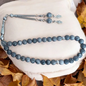 Gri Jasper Tesbih 33' Lük Tesbih Orijinal Doğal Taş Renk Atmaz Gri Jasper Taşı 8 mm Boyut