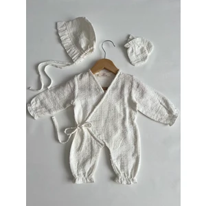 Kruvaze Yenidoğan Hastane Seti Ponponlu Müslin  Pamuk