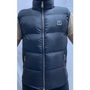 Siyah  Fermuarlı ve Cepli Polyester Standard  Erkek Rüzgar Geçirmez Şişme Yelek