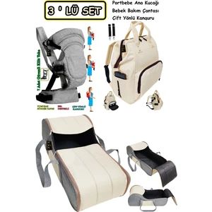 Portbebe Ana Kucağı + Bebek Taşıma Kanguru + Bebek Bakım Çantası 3 Lü Set