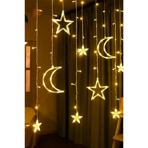 Krizantem Ay Yıldız Perde Led 8 Mod Saçaklı Perde Peri Salon-Balkon-Mutfak Işık Dekoratif Lamba Led Işık