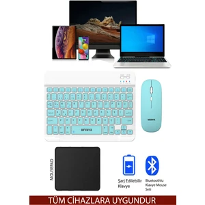 MK-23 Tüm Cihazlara Uyumlu Bluetooth Kablosuz Klavye Set Mouse Mousepadli Android Tablet Telefon