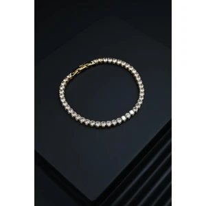 Frnch 3A Kalite Zirkon Taşlı 3mm Altın Renkli Tennis Erkek Bileklik FRJ12161-3161-G3