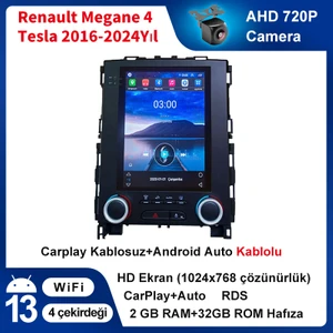 Renault Megane 4 Tesla 2016-2024YIL 9.7 Inç Dikey Ekran 2g Ram + 32GB Hafıza Navigasyon Cihazı Çerçeveli ve arka görüş kameralı