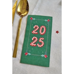 Candy Cane 2025 Baskılı Yeşil Yılbaşı Peçetesi - Yeşil Peçete 12LI Paket