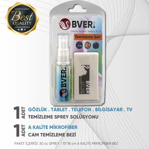 Gözlük Camı Temizleme Sprey Seti - Mikrofiber Bez ve Özel Formül Solüsyon