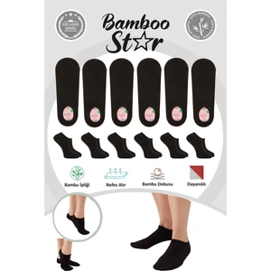 Bambu Kadın Sneaker Siyah Çorap Dikişsiz Görünmez Bilekte Görünmez Spor Çorap Premium 6'lı Paket